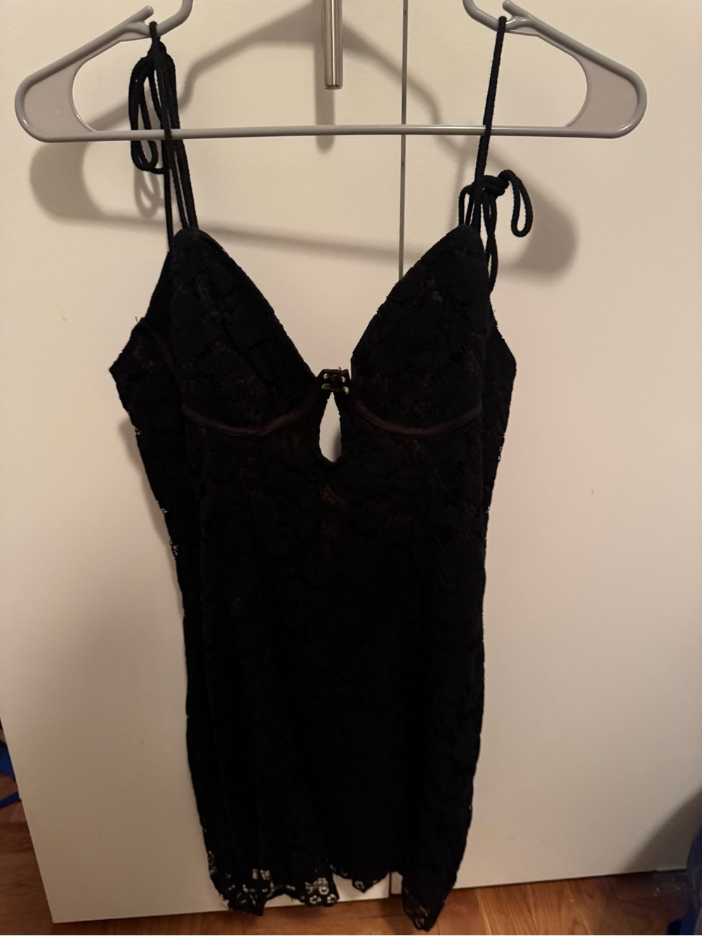 Black Lace Tie-Shoulder Mini Dress